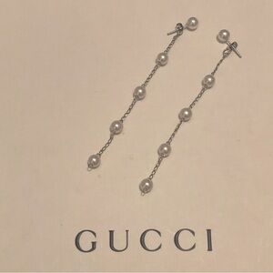 Dangle Pearl Earrings with Silver Delicate Chain